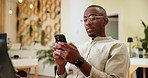 Business, check time and man with smartphone, laptop and connection with research for article. Schedule, person and employee with watch, journalist and editor for magazine, deadline and cellphone