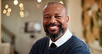 Crossed arms, business and face of happy black man for hotel management, hospitality and concierge service. Happy, professional and portrait of person with pride for career, job and opportunity