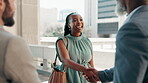 Bridge, handshake and meeting with developer people outdoor in city for collaboration or planning. Architecture, building and partnership with employee team shaking hands downtown for negotiation