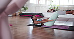 Group, balance and women in class, pilates and dead bug exercise for core muscles, floor and improve posture. Serious, active and performance for wellness, legs or fitness routine for people in gym