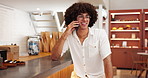 Man, phone call and talking online in store, business owner and chat to supplier for update. Happy person, communication and networking for stock negotiation, discussion and app for customer service