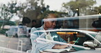 Tablet, remote work and business black woman in cafe for  planning, store website and hospitality manager. Restaurant schedule, online and coffee shop budget with person for reading, research or idea