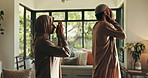 Fasting, prayer and Muslim couple in home for religion, worship and praise to Allah in living room. Religious, spiritual and Islamic man and woman for Ramadan Kareem, salaah and praying for peace