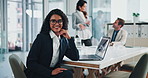 Face, hr or happy business woman in office as talent acquisition specialist with glasses. Portrait, worker or recruitment professional, hiring opportunity or headhunter coworking in corporate meeting