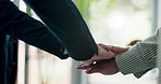 Hands, stack and group in office with celebration, applause or support for team building for synergy. Business people, staff and cheers with praise, success and goal with motivation at finance agency