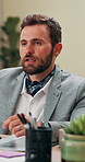 Office, business and man with feedback for meeting, finance discussion and consultant. Career, male person and financial advisor with communication for risk management, proposal and investment update