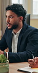 Planning, talking and meeting with business man in office for stock market, company shares or profit. Speaker, teamwork and discussion with employees in boardroom for account manager on portfolio