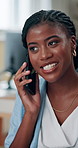 Corporate, black woman and phone call with document for information, client feedback and finance report. Accountant, mobile and discussion with paperwork, investment proposal and schedule negotiation