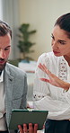 Business, people and planning with tablet in office for company growth projection or revenue forecasting. Finance analyst, teamwork and digital checklist for financial review or investment feedback