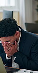 Business, man and sneeze at laptop in office, allergies and tissue for cleaning. Accountant, sick and reaction in workplace with sinus, covid 19 and blowing nose at computer to relieve congestion