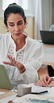 Business people, laptop and woman with discussion, planning and help with article layout. Magazine editor, employees or journalist in office, pc or creativity with advice, review research or feedback