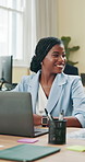 Laptop, business people and woman in meeting in office for teamwork, collaboration or discussion. Corporate, computer and workers talking for online planning, project ideas and feedback for proposal