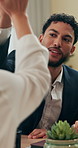 Business, people and high five with celebration in office for finance performance, investment opportunity or good news. Financial analyst, man and excited for funding approval or company achievement