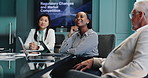 Presentation, group and business woman listening for market competition, financial regulation and training. Teamwork, cooperation and manager in office for conference meeting, workshop and coaching