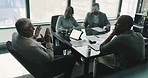 CEO, team and business people with ideas for financial revenue, banking and planning strategy. Group, cooperation and manager talking in office for investment meeting, profit growth and proposal