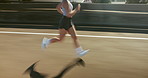 Running, fitness and blur of woman in city for workout, marathon training and exercise. Sports, runner and athlete on street with speed for challenge, endurance and performance for race in urban town