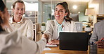Shaking hands, interview and business people with candidate in office for recruitment process. Meeting, onboarding and applicant with HR panel for handshake with job offer agreement for hiring.