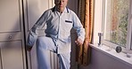 Old man, bedroom and stretching legs in morning, rehabilitation and mobility exercise for healthy lifestyle, fitness and physiotherapy. Senior male in home, body muscle movement and active retirement