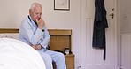 Morning, senior man and on bed wake up, relax or prepare in pajamas. Early, mature male and elderly guy awake, bedroom and fresh to start day, happy and peace for thinking, retirement and wrist watch