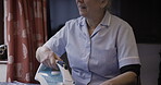 Elderly woman, ironing and house work with retirement,
conversation, housekeeping with laundry and spring cleaning. Hygiene, housekeeper or caregiver in nursing home, help and wellness with lifestyle