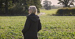 Relax, explore and woman on a trip in nature in peace, calm and quiet outdoors in the countryside enjoying the view. Trip, adventure and freedom by satisfied female in solitude living in happiness