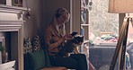 Woman, tablet and customer support in work from home job with dog, typing and talk for communication. Female consultant, touchscreen and headset mic for service, advice and working in house with pet
