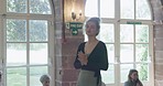 Yoga, coaching and class with teacher in studio for meditation, health and workout. Wellness, spiritual and exercise with group of people learning for pilates, mindfulness and holistic healing