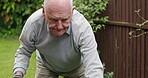 Elderly man, gardening and secateurs for plants, gloves and hobby for retirement, yard or gardener. House, nature and outdoor for agriculture, growth and free time for home improvement or maintenance