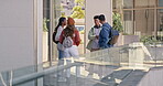 Group, students and handshake on campus for greeting, networking and connection with hello outdoor. College people, friends and talking with shaking hands for social interaction, respect and friendly
