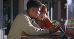 Student, discussion and outdoor as people with smartphone, bonding or break for conversation on campus. Group of friends, tech and talk for education, scholarship or learning in college or university