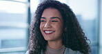 Face, business and woman in happiness at office for career growth or job opportunity as property developer. Female person, employee and smile or satisfied in confidence for investment in real estate