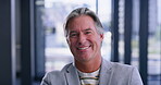 Business, man and face of CEO in office for trading startup company, career confidence and pride. Professional, happy employer and portrait of stock trader in workplace building with smile at job