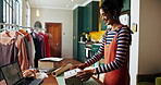 Fashion store, online shop or woman with clothes package for retail boutique supplier or product distribution. Ecommerce industry, happy person or box for courier delivery, shipping or small business