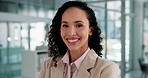 Office, happy and face of business woman for financial career, ambition and confidence. Professional, corporate and portrait of person for finance advisor, investment agency and accounting consultant