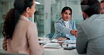 Handshake, recruitment and business people in office, job interview and agreement with b2b deal. Employees, professional and woman with thank you, shaking hands and hiring with promotion and success