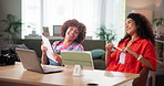 Creative, paper and smile with photographer women in office for research or small business startup as entrepreneur. Agency, camera and computer with happy photography people at work for development