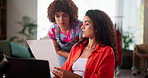 Fashion, business and women with documents talking for discussion, planning and meeting for startup. Jewellery store, office and people with accessories for jewel designers, production and cosmetics