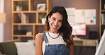 Woman, painter and face with canvas in home with creativity, process and excited with project. Person, happy and artist with painting, color and craft with pride, portrait and smile in Argentina