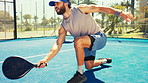 Sports, tennis court and men with padel for game, match and competition outdoors. Fitness, athlete team and people with racket for training, exercise and workout for tournament, challenge or practice