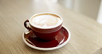 Coffee, cup and cappuccino in cafe for drink, caffeine beverage and espresso. Foam cream, aesthetic or tea mug with warm liquid for restaurant, shop and diner for order, small business or hospitality