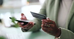 Closeup, hands and payment with mobile for credit card, online shopping and transaction for banking. Office, person and smartphone with debit for typing password, ecommerce and check for information