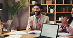 Applause, collaboration and success with business people in office boardroom for celebration of milestone. Achievement, goals and target with employee team clapping in workplace for motivation