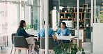 People, doctors and meeting in hospital, healthcare and conversation for clinic schedule. Employees, medical and professional with discussion, planning and help with research and feedback for intern