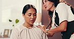 Healthcare, patient and stethoscope in hospital with doctor for assessment or breathing checkup. Consulting, coughing and medical with people in clinic for appointment and examination of lungs