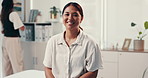 Face, asian woman or patient with doctor for checkup, hospital appointment or visit at clinic office. Portrait, female person or client with smile for life insurance, healthcare or medical assistance