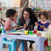 Painting, teacher and education for children, art and creativity in ...