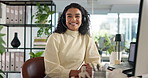 Business woman, face and call center with headset or mic for helpdesk or customer service at office. Portrait, female person or happy consultant agent with smile for CRM, communication or assistance