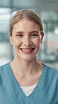 Dental, face and smile with woman in office of hospital for medical appointment or checkup. Healthcare, medicine and oral hygiene with happy professional in dentist clinic to prevent tooth decay