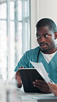 Meeting, doctors and nurse with tablet in hospital for medical service, research and planning. Healthcare, clinic team and woman on digital tech for online schedule, consulting and collaboration
