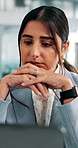Anxiety, nervous and business woman by laptop, breathing and stress with realtor reading email feedback. Mistake, professional fail or fear, real estate agent and upset with online performance review